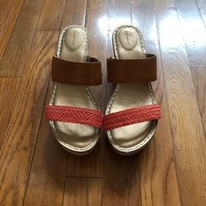 Lands End Della Cork Wedge Slide On Sandals GUC